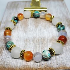 Fire Agate Peach Agate Beaded bracelets Jewelry Unisex Stretch Bracelets Boho Bohemian Stability Prosperity Wealth Protection Wellness Love