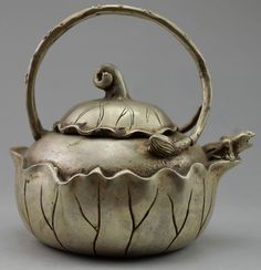 Collectible Decorated Old Handwork Tibet Silver Carved Big Maize Tea Pot