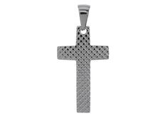 Stainless Steel Black Rubber And CZ Pendant Necklace 30x19mm 22 Inches