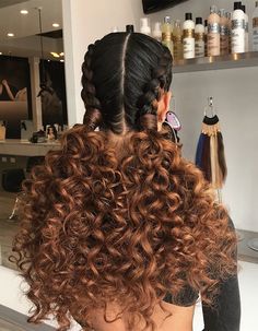 Double French Braids with Curly Extensions Braided Hairstyles, Plait Styles, Braids With Curls, Box Braids Hairstyles, Curly Braids, Curly Hair Braids, Curled Hairstyles, Braid Styles, Double French Braids