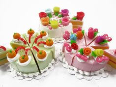 5x Mix Loose Slice Cut Fruit Cake Dollhouse Miniatures Food Bakery Barbie Supply