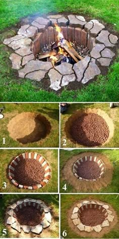 Inground Brick and Stone Firepit #diygardening Backyard Diy Projects, Outdoor Projects, Garden Projects, Backyard Privacy, Backyard Layout, Budget Landscaping, Backyard Gazebo