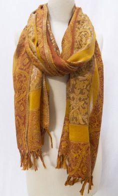 2PLY THICK PASHMINA CIRLCE CHAIN REVERSIBLE WEAR SCARF WRAP GREEN YELLOW