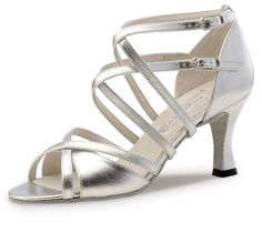 Damen Tanzschuhe Astrid Made in Italy 6,5 cm Werner Kern Leder Perl Silber