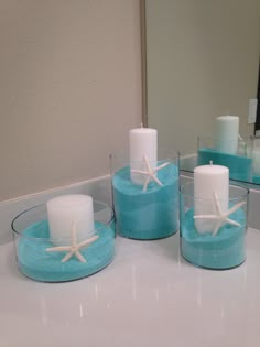 Beach Centerpieces Diy, Diy Beach Decor, Beach Theme Candles, Beach Candle Holder, Diy Beachy Decor, Diy Beach Decor For Bathroom, Beach Decorations