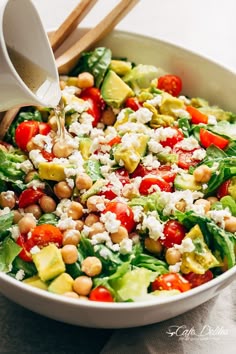 power salad chicken avocado pine nuts feta cheese tomatoes and salade works