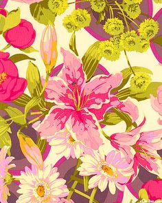 NEW Cotton Quilting Sewing Fabric Kaufman Pink Floral Tonal Spring Mimosa