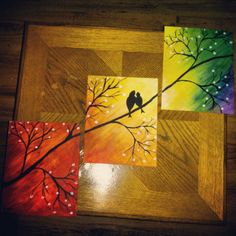 red black gray grey white silver triptych birds bird flowers art 3