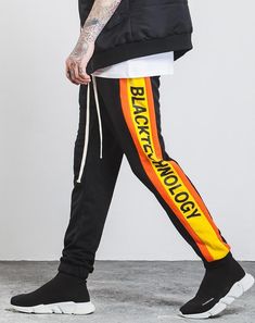 YYG Mens Gym Workout Color Block Zip Trim Casual Sweatpants Pants Trousers