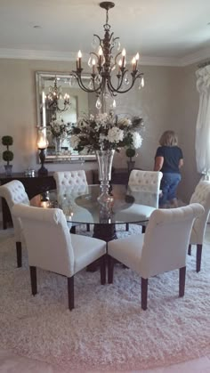 Remove the chandelier and center piece and this is perfect Dining Room Table, Dinning Room, Dining, Elegant Dining Room, Living Room Decor