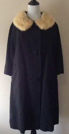 Vintage Black Boucle Box Coat with Mink Collar estimated size Small 36 bust