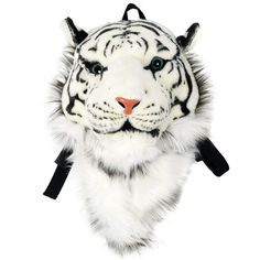 Unisex Lovers Plush Backpack Creative Simulation Animal Tiger Head Shoulder Bag