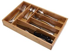 iTrend 2 x Natural Wood Cutlery Tray Utensils Holder Storage Drawer Organizer for Kitchen 32 x 24 cm