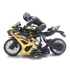 Yellow Click N Play Cross Country High Speed RC Remote Control Stunt Motorcycle with Riding Figure