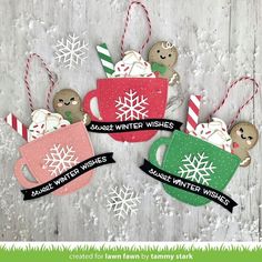 Cute Christmas snow embellished wooden Christmas house button Handmade hand painted set of 3 Christmas tags