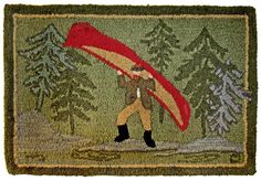 Fishing The Lake 2 X4 Hand Hooked 100 Wool Rug Home Adirondack Museum Logo 2x3 Green 100 Wool Hand Hooked Rug