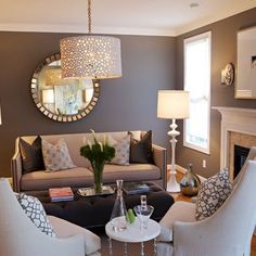 dark brown couch, taupe walls and light blue accents | * h o m e dark brown couch, taupe walls and light blue accents | * h o m e