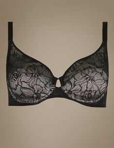 M/&S /'Fleur Lace/' U//Wired Non-Padded Full Cup Bra 40A Dk Grey Mix BNWT