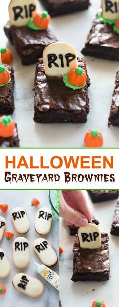 Halloween graveyard brownies are the perfect fun and easy Halloween treat for a party! | tastesbetterfromscratch.com Brownies Halloween, Comida De Halloween Ideas, Postres Halloween, Hallowen Food, Halloween Graveyard, Halloween Party Snacks, Halloween Treats Easy