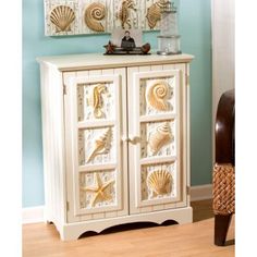 9 Best Beach Themed Decor Images On Pinterest Aged Wood Seashell Cabinet Coastal Theme With Seahorse Sand Dollarore Sea Shells Decorative Bottom Accent Finishes Off Our Beach Furniture