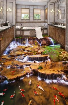 3D Cold Waterfall JJ4686FF Floor Wallpaper Murals Self-Adhesive Removable Bath Floor Waterproof floor Rug Mat Print Epoxy Kitchen