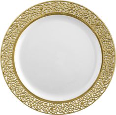 Bulk, Disposable Plastic Plates - Masterpiece Style- White with Gold ... Bulk, Disposable Plastic Plates - Masterpiece Style- White with Gold ...