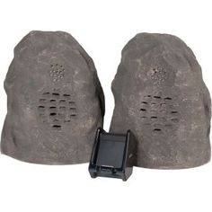 Theater Solutions Powered Bluetooth Outdoor Granite Rock Speaker Pair Coaxial