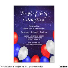 patriotic stars stripe 4th of july party card