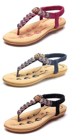 CASSOCK Ladies Handmade Simple Flats Shoes Rhinstone Deco Summer Flat Sandals