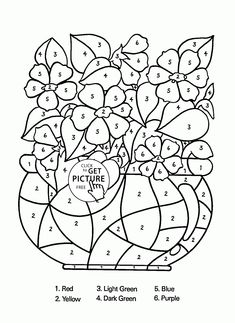 Color By Number Flowers In Vase Coloring Page For Kids Education Pages Printables Free
