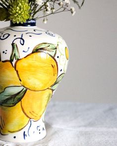 Ceramic Vase with Lemon Drawing Handmade Ceramic Vase Italian Ceramics Vase Hand Painted Vase Ceramic Vase with Lemon Drawing Handmade Ceramic Vase Italian Ceramics Vase Hand Painted Vase