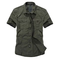 Cargo Work Shirt Beloved Men Top Button Short Sleeve Military Style Shirt
