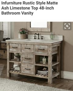 Refined Rustic Bathroom. Love this vanity and mirror. | Interiors ... Refined Rustic Bathroom. Love this vanity and mirror. | Interiors ...