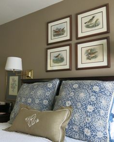 26 Best Bedroom Images On Pinterest Guest Bedrooms Room And Blue White And Taupe Bedroom With Antique Hand Colored Bird Prints By Henry Eeles Dresser Garden Home Party