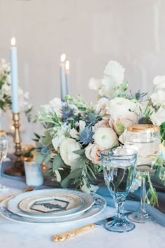 Swan Mill Crepe Napkins with Gold Accents and Blue and Pink Flowers
