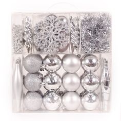 werchristmas 60 piece deluxe variety christmas tree baubles decoration pack with tinsel and beads silver amazoncouk kitchen home - Silver Christmas Decorations Uk werchristmas 60 piece deluxe variety christmas tree baubles decoration pack with tinsel and beads silver amazoncouk kitchen home - Silver Christmas Decorations Uk