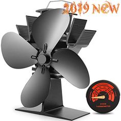 5 Blades Heat Powered Stove Fan Wall Mounted Magnetic Thermometer for Large Room
