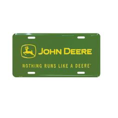 John Deere Nothing Runs Like Green Background Embossed Metal License Plate