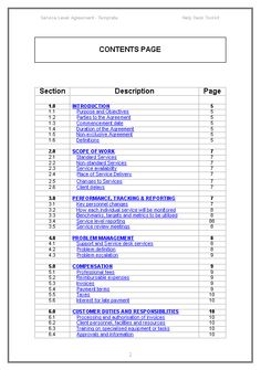 table of contents free template