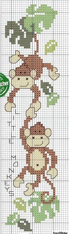 cross stitch pattern, monkey, bookmark
