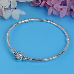 Luxe femmes Sterling argent mousseux Zircons Charm Fit À faire soi-même Bracelet Breloque//Bangle