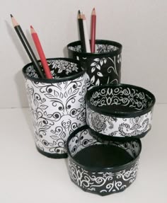 Desk Organizer / Pencil Holder made from upcycled cans via Etsy