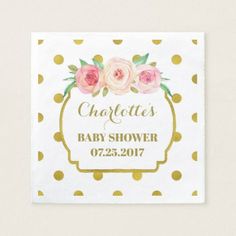 White Gold Dots Blush Floral Baby Shower Paper Napkin White Gold Dots Blush Floral Baby Shower Paper Napkin