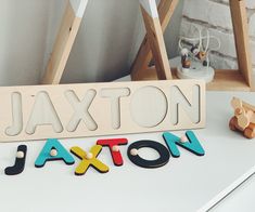 Baby name up to 11 letters Baby Shower custom present Non toxic organic newborn toys Personalized puzzle name board