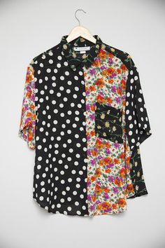 90s Rayon Top Tie Front Abstract Print Blouse Shirt Short Sleeves size Large 12