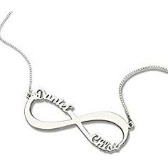 HACOOL Personalized 925 Sterling Silver Vertical Infinity Name Necklace Pendant Custom Made with 2 Names