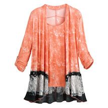 Floral Embroidered Coat CATALOG CLASSICS Womens Fringe Front Jacquard Jacket