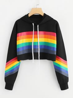 MDFY OEWGRF Womens Rainbow Printed Patchwork Sweatshirt Long Sleeve Pullover Tops Hoodies