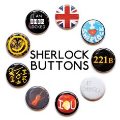 SHERLOCK HOLMES 8 NEW 1 inch pins buttons badge detective 221b baker st watson SHERLOCK HOLMES 8 NEW 1 inch pins buttons badge detective 221b baker st watson