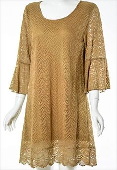 ex-branded Crinkle Crochet Trim Lined Cotton Casual Loose Tunic Dress
